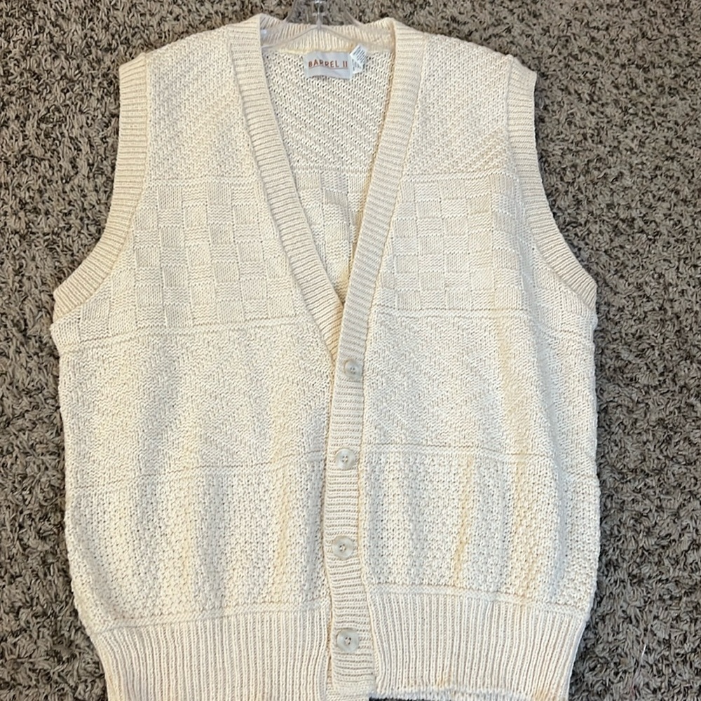 VINTAGE Barrel‎ II Vest Cream Chunky Knit Grandpa Dad Cardigan Vest Size XL